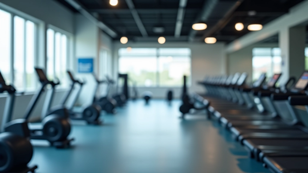 Vue intérieure d'une salle de sport moderne avec équipements de musculation et tapis de course