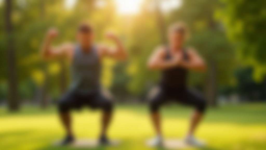 Groupe de personnes faisant des exercices de musculation au poids du corps dans un parc, postures variées de fitness
